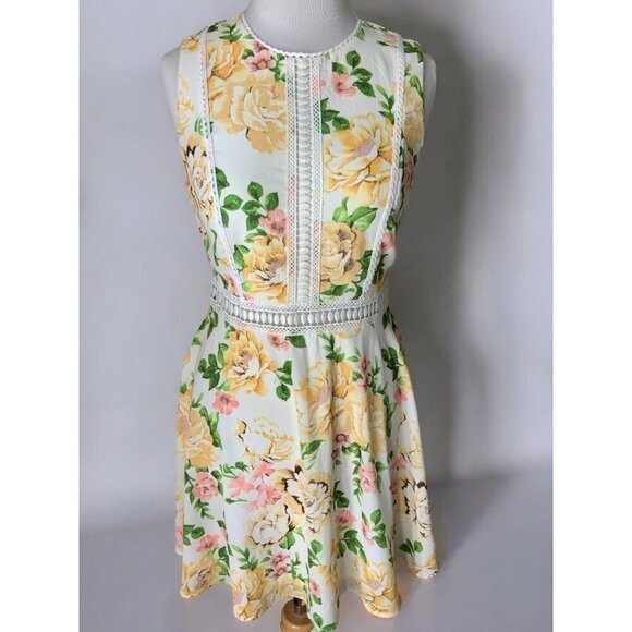 Disney Ladies Princess Floral Sleeveless Lined Mini Dress Lace Detail Medium - Picture 2 of 8